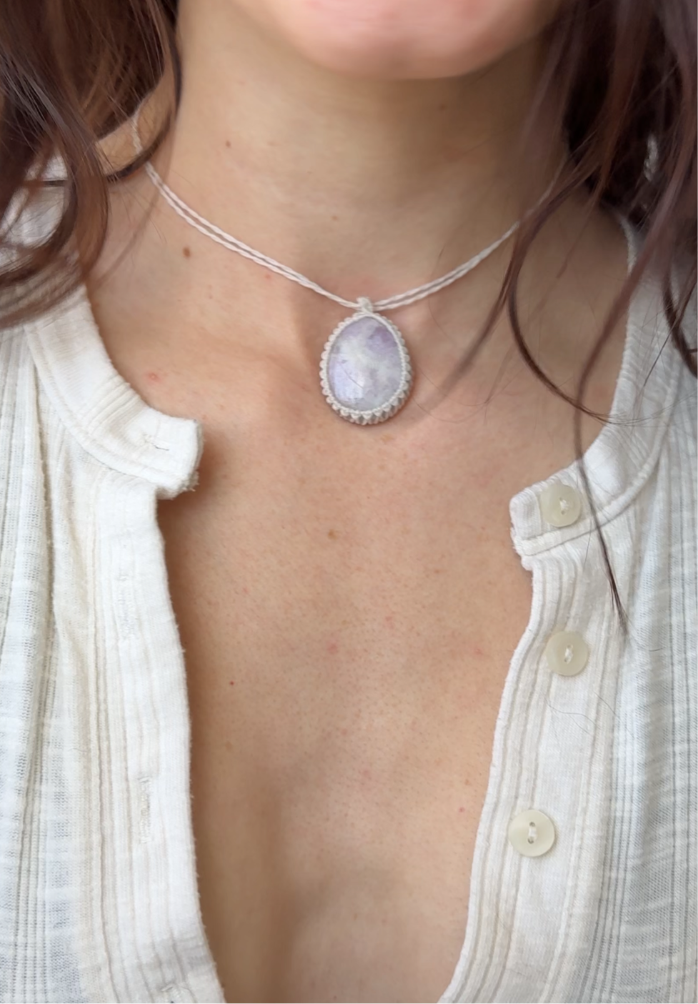 kunzite woven macrame necklace