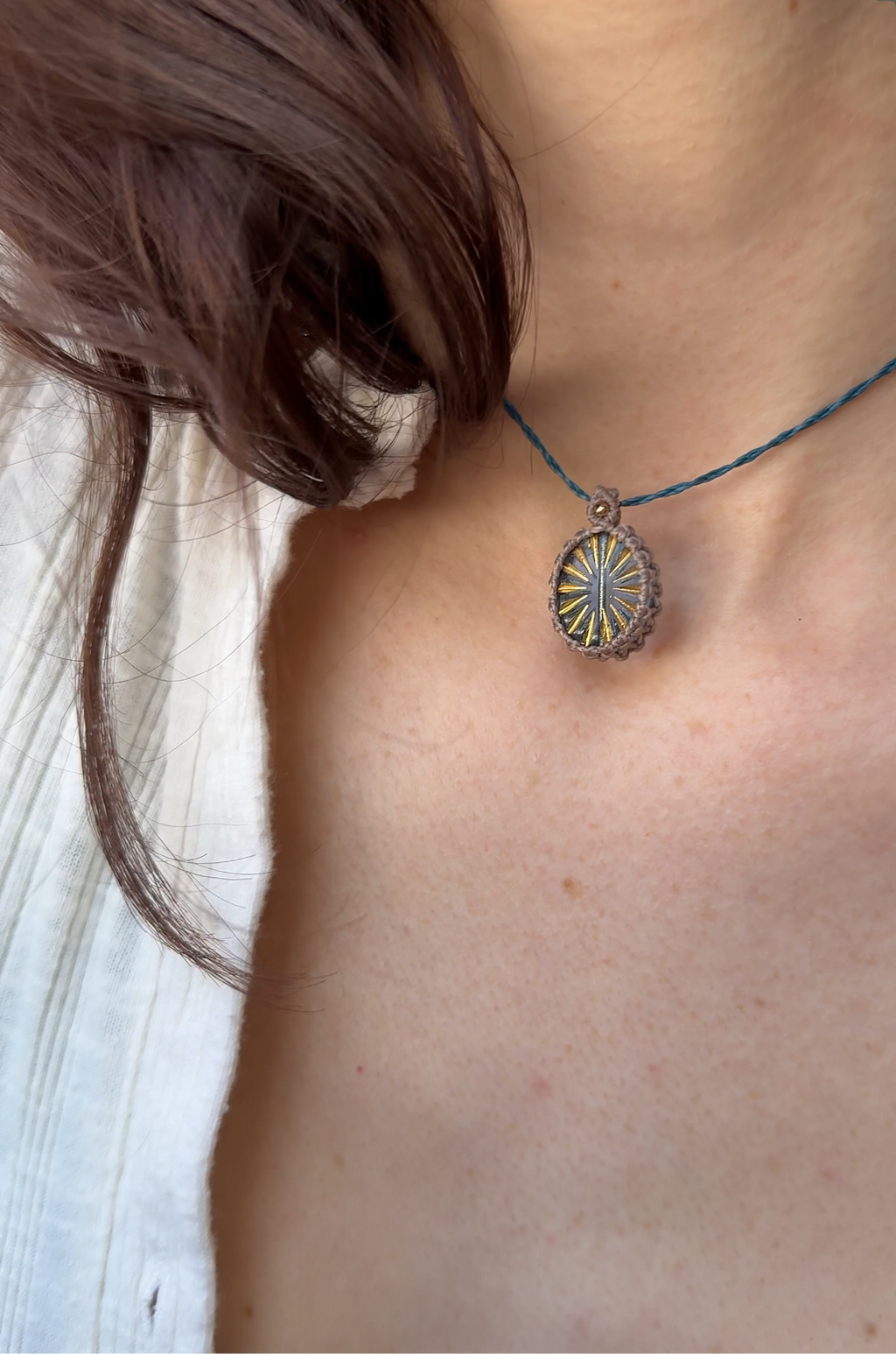 sunbeam wrapped macrame necklace