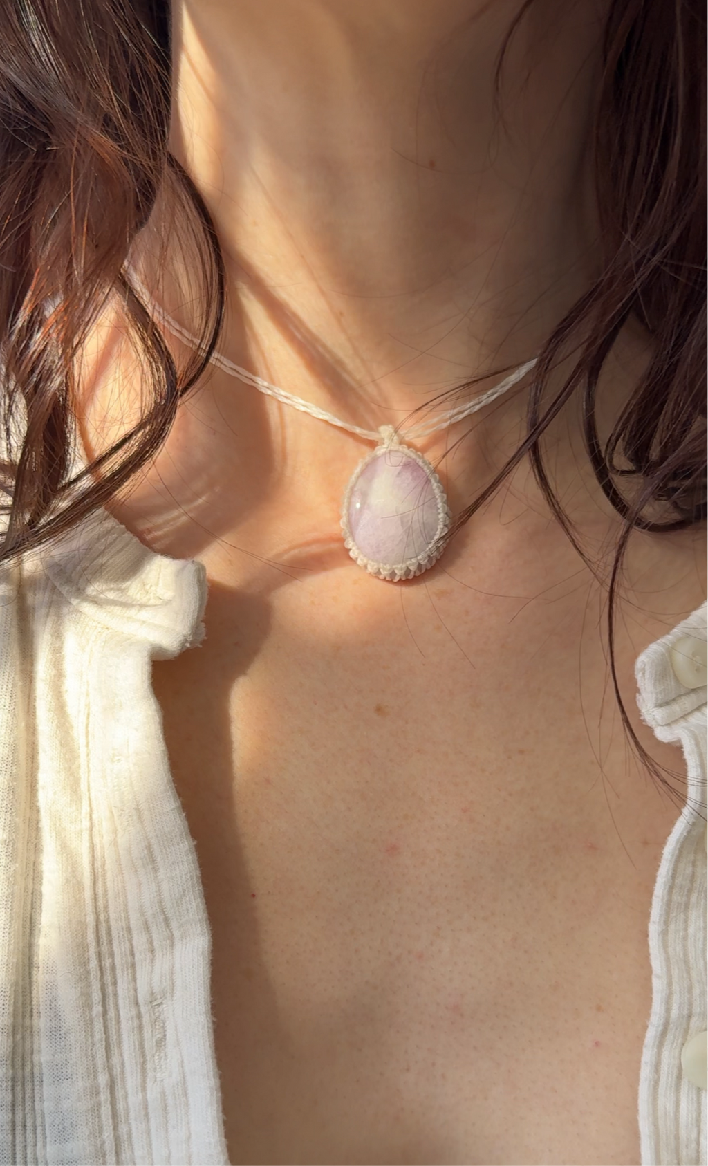 kunzite woven macrame necklace