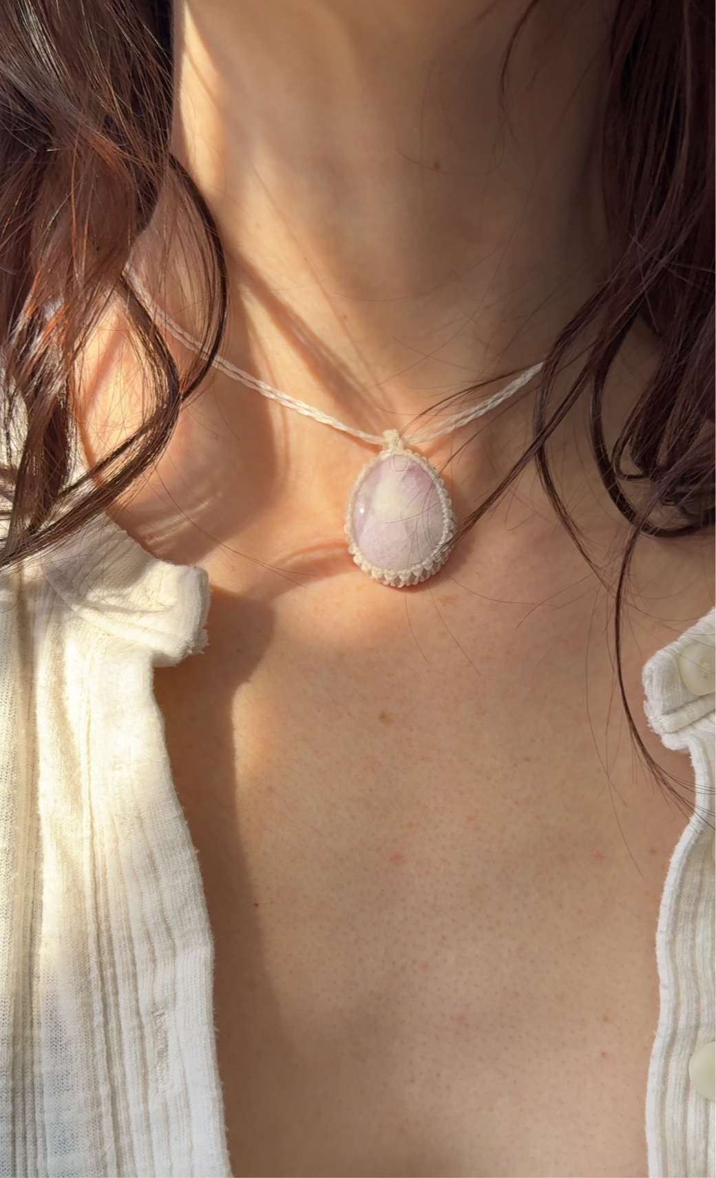 kunzite woven macrame necklace
