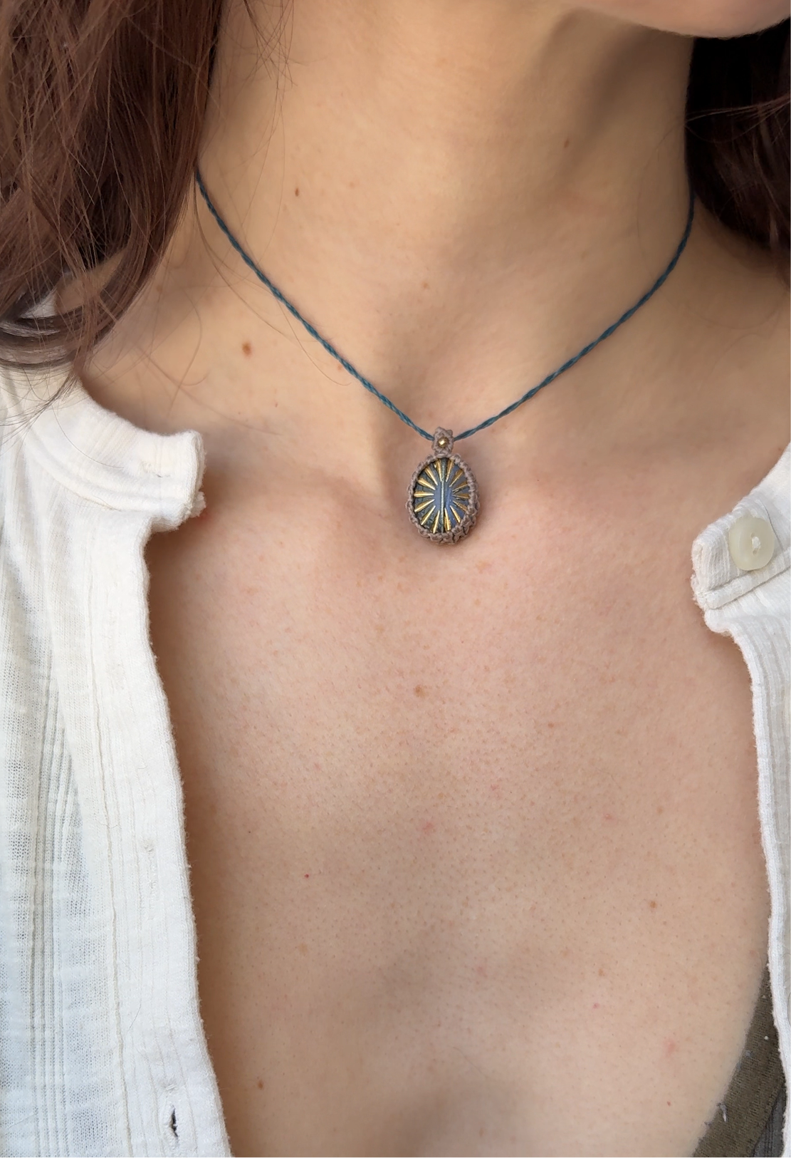sunbeam wrapped macrame necklace